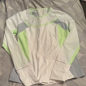 Lululemon White and Green Long Sleeve Athletic Top